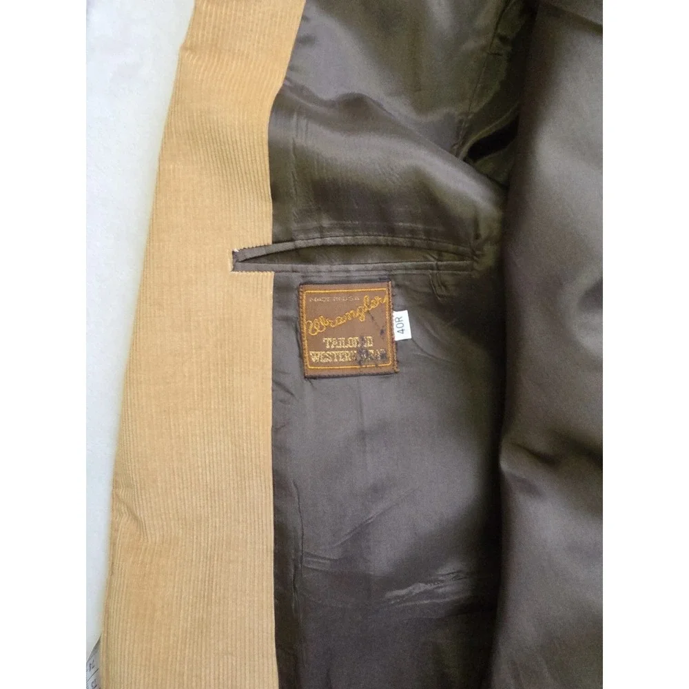 Vtg 70s Wrangler Western Corduroy Jacket Elbow Patch Tan Sport Coat Blazer Sz 40